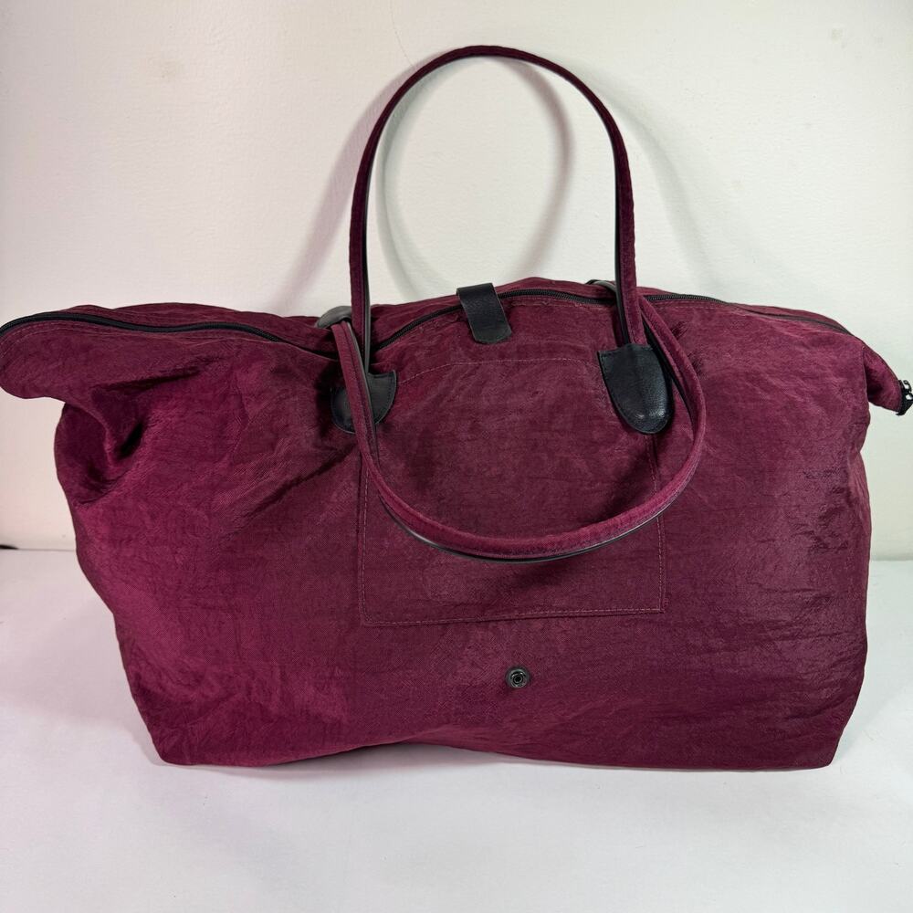 Vintage Lands End Duffle Bag Burgundy Made USA Soft Travel Weekender Tote